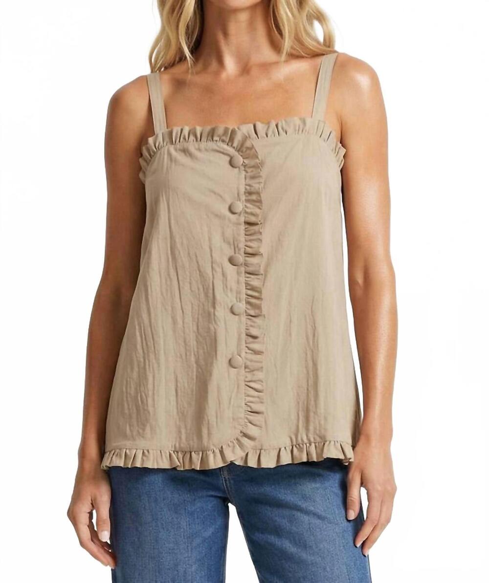 NEW NAKED ZEBRA ruffle detail shirt tank top in taupe